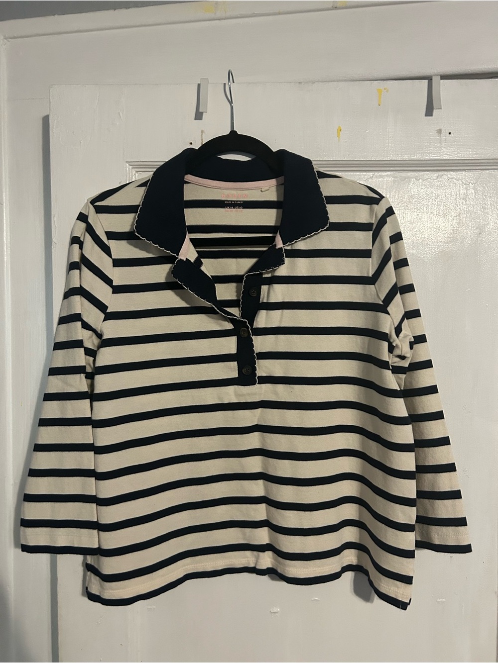 Boden Navy, Cream & Pink Striped Polo Shirt